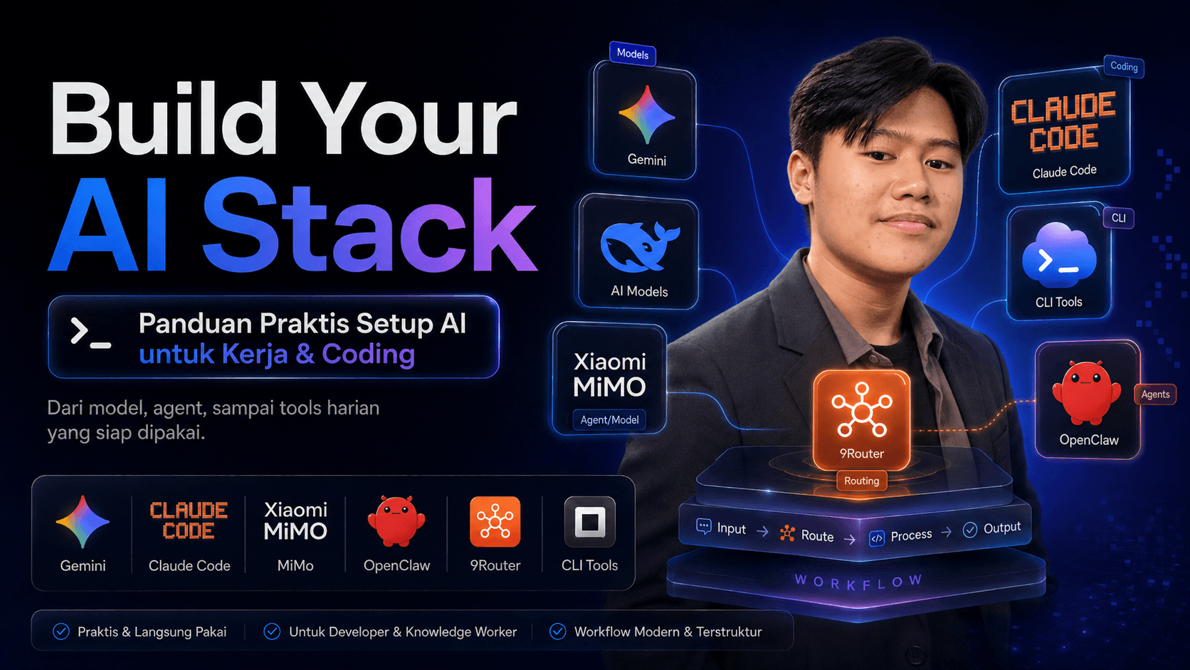 Cover panduan praktis membangun AI stack untuk kerja dan coding